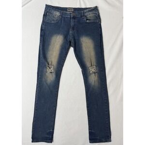 CJ Black Men's Blue Skinny Flex Stretch Distressed Jeans Cotton Blend Size 34x34